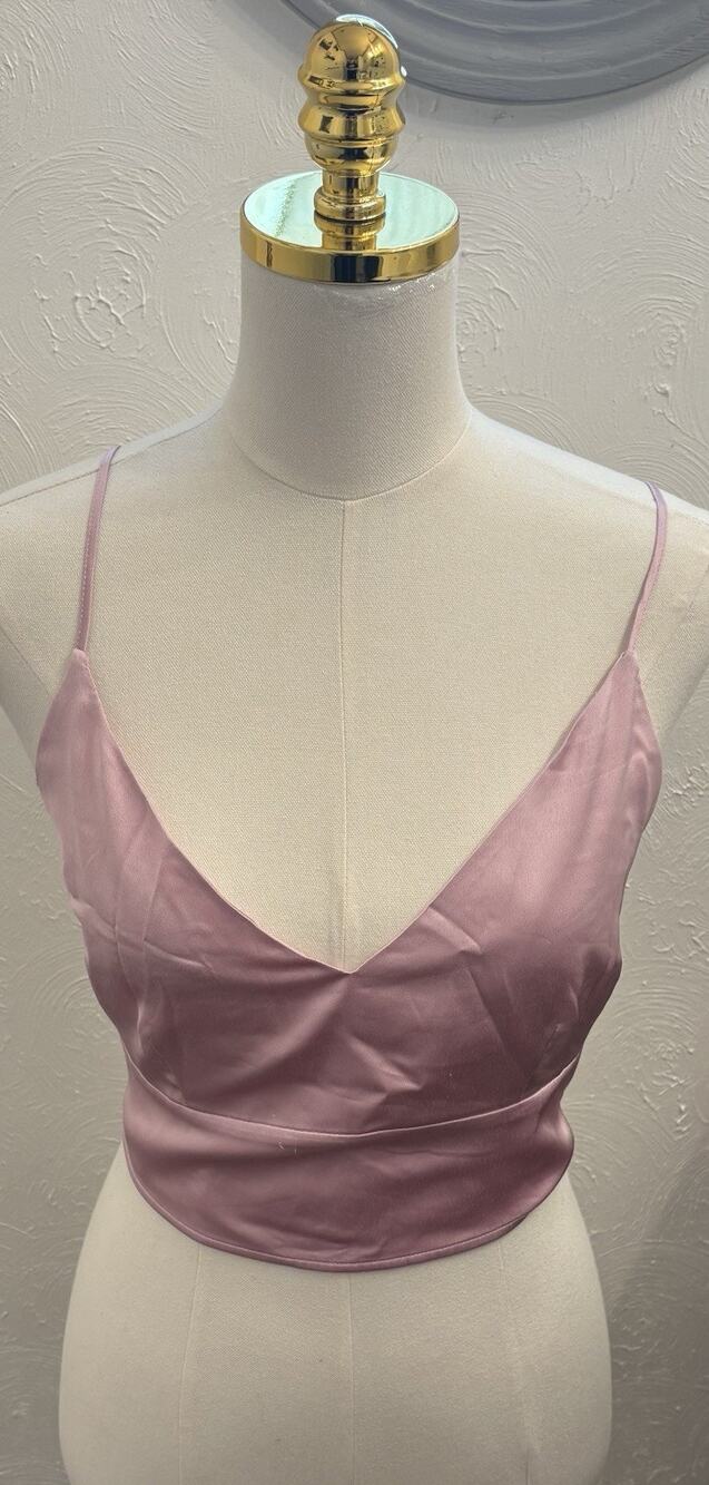 Abercrombie & Fitch Satin Crop Smocked Back Tank Women’s Medium Pink